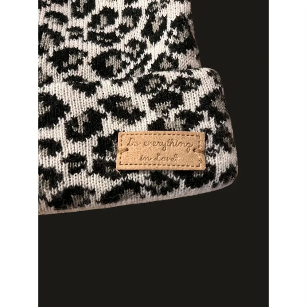 Kids Cheetah Print Winter Cap Hat Beanie No Pom Pom One Size